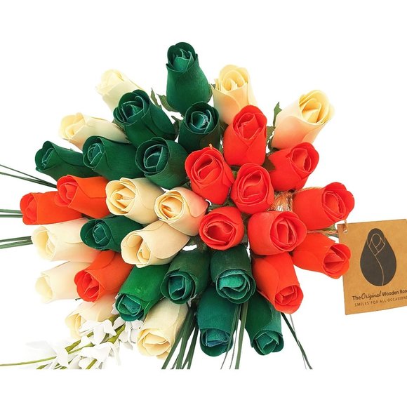 3 Dozen Irish Flag Saint Patty Day Flower Bouquet The Original Wooden Rose - Picture 1 of 8